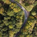 photo vue aérienne forêt traversée par une route